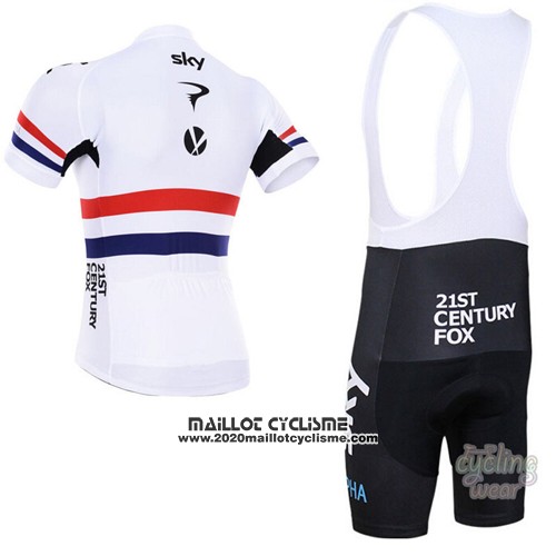 2015 Maillot Ciclismo Sky Champion Regno Unito Blanc et Rouge Manches Courtes et Cuissard